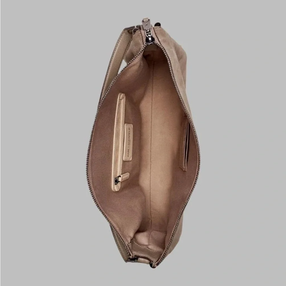 KARL LAGERFELD PARIS Valerie Suede Hobo- Truffle Brown